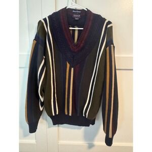 Gant Hand Framed Vintage 90s Striped V-Neck Cotton Sweater Mens Medium Multi